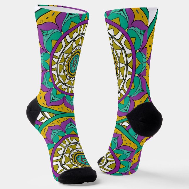 Schöne Lila und grüne Blume Mandala Socks Socken (Gewinkelt)