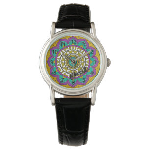 Schöne Lila und grüne Blume Mandala Watch Armbanduhr