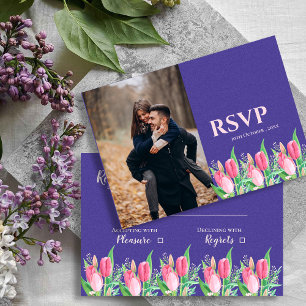 Schöne lila und rosafarbene Tulpen-Blumen-Foto-Hoc RSVP Karte