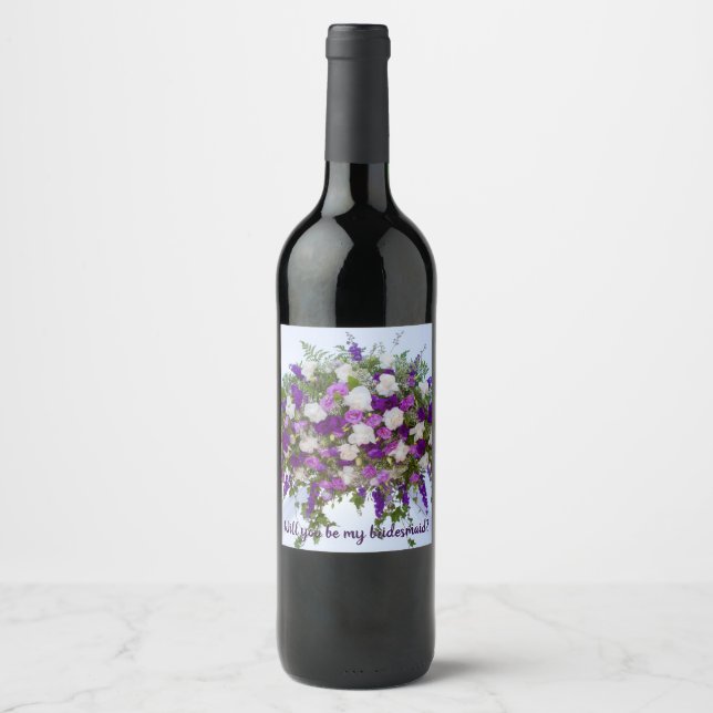 Schöne Lila und weiße Blume Weinetikett (Vorderseite)