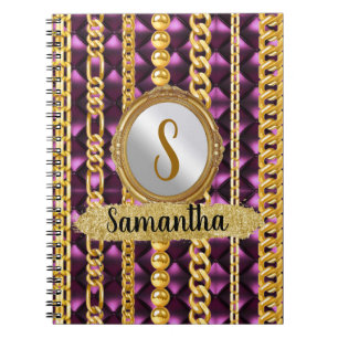 Schöne Lila Velvet Gold Monogram Elegante Chic Notizblock