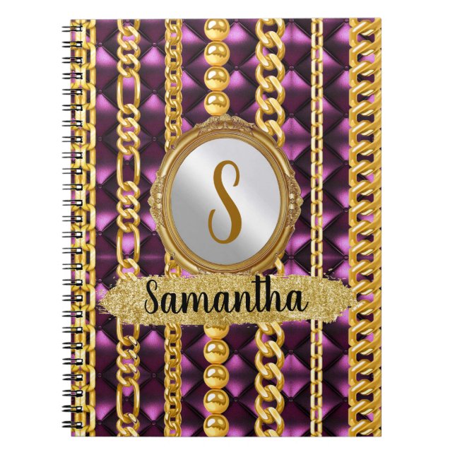 Schöne Lila Velvet Gold Monogram Elegante Chic Notizblock (Vorderseite)