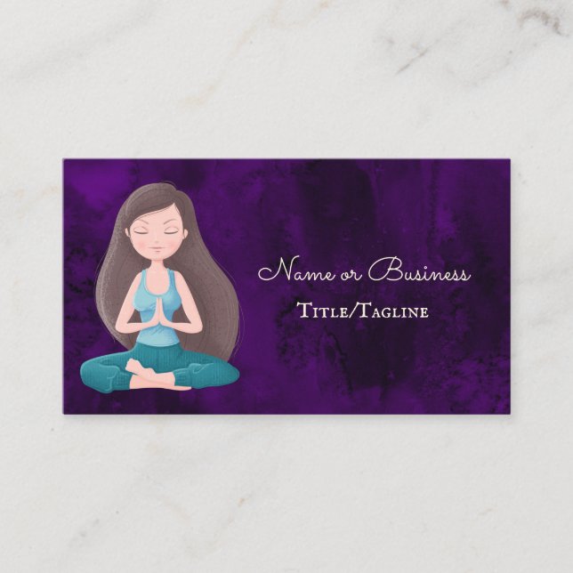 Schöne Lila Yoga Girl Meditation Visitenkarte (Vorderseite)
