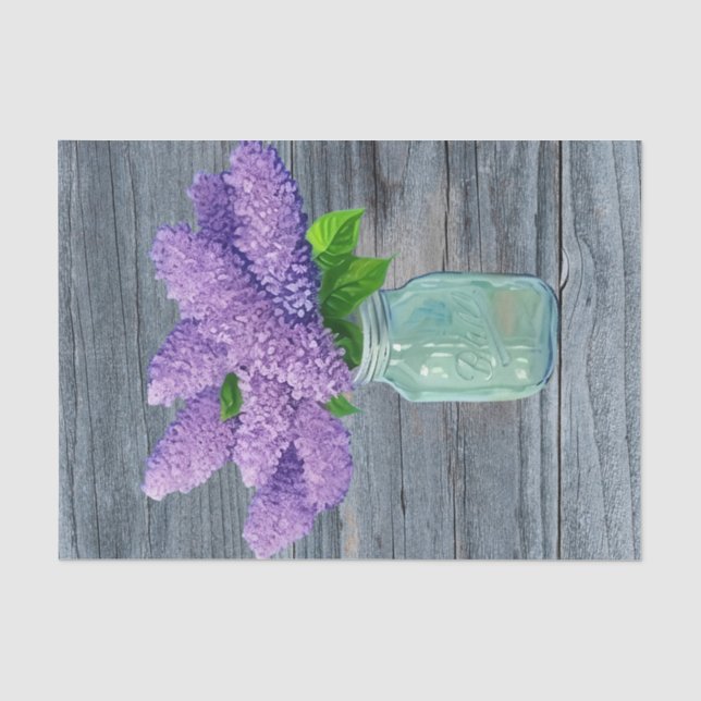 Schöne Lilacs im rustikalen Mason Jar Seidenpapier (Vorderseite)
