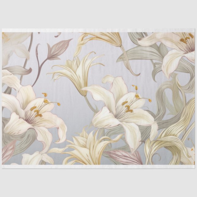 Schöne Lilien auf pulverblauem Hintergrund Seidenpapier (Vorderseite)