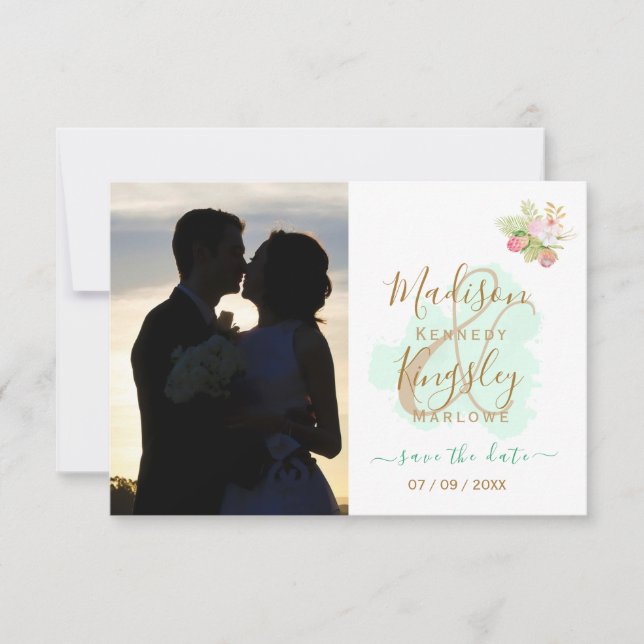 Schöne Lime Green 💚 Botanical Boho Wedding Save The Date (Vorderseite)