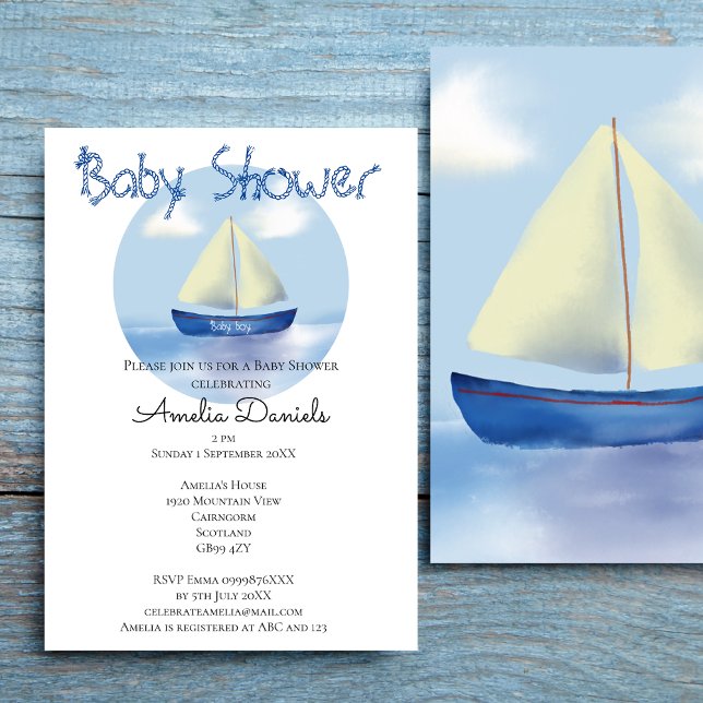 Schöne Little Blue Sailboat Boys Babydusche Einladung (Von Creator hochgeladen)