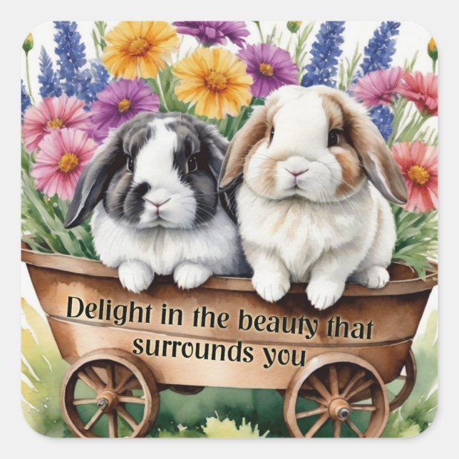 Schöne Love Bunny Rabbit Hübsch Quadratischer Aufkleber (Vorderseite)