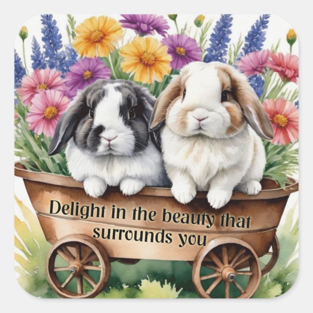 Schöne Love Bunny Rabbit Hübsch Quadratischer Aufkleber (Vorderseite)