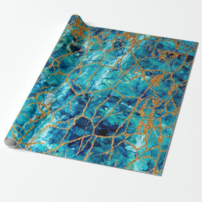 Schöne luxuriöse Textur aus blauem Marmor mit Gold Geschenkpapier (Ungerollt)