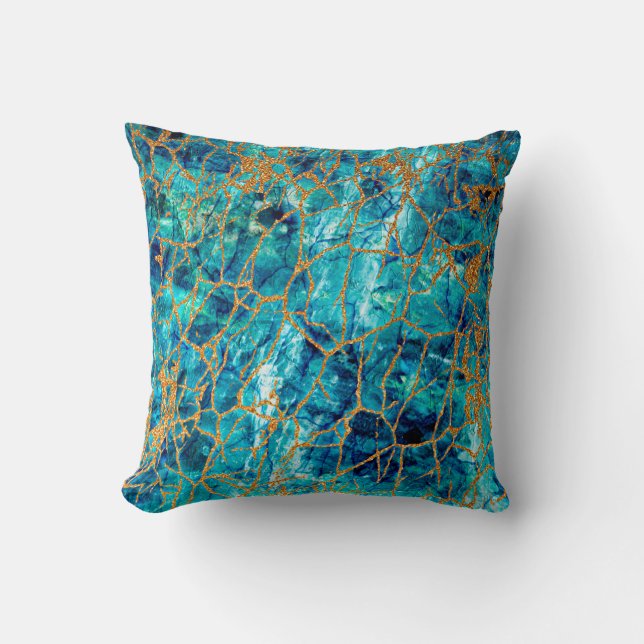 Schöne luxuriöse Textur aus blauem Marmor mit Gold Kissen (Vorderseite)