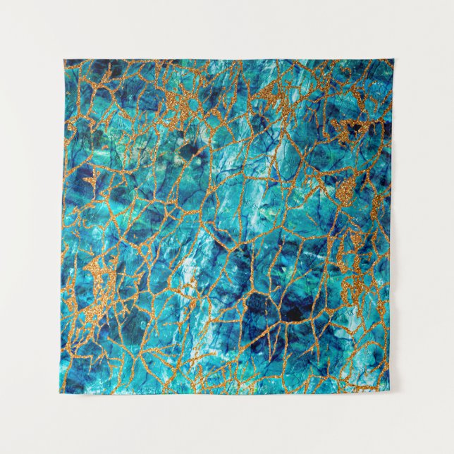 Schöne luxuriöse Textur aus blauem Marmor mit Gold Wandteppich (Vorderseite)