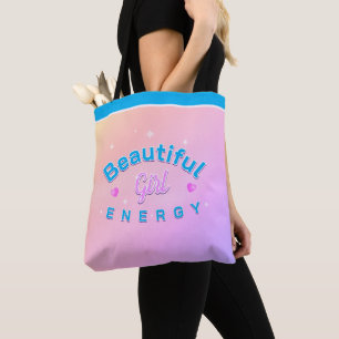 Schöne Mädchen Energie Blau Gebogener Text auf PIN Tasche