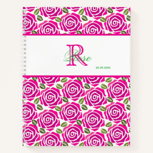 Schöne Mädchenhafte Heiße Rosa Rosen Namensmonogra Notizbuch