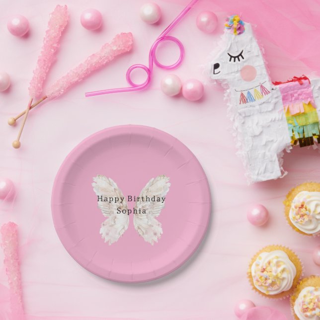 Schöne Mädchenhafte Rosa Schmetterlingsflügel Gebu Pappteller (Party)