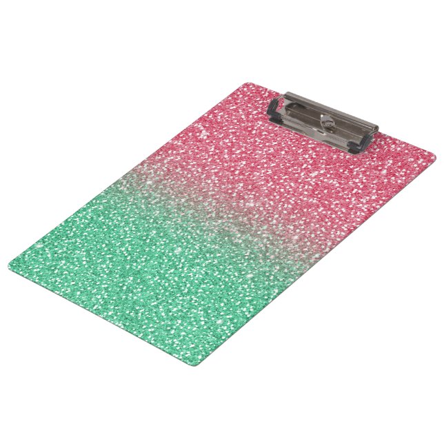 Schöne mädchenhafte trendypink grüne Imitate Glitz Klemmbrett (Schrägansicht)