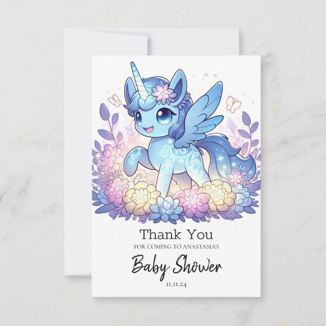 Schöne, magische Einhorn-Kinderdusche Dankeskarte (Vorderseite)