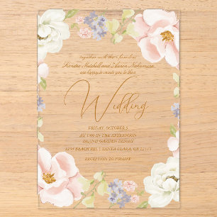 Schöne Magnolia Blume Frühling Monogram Wedding Acryleinladungen