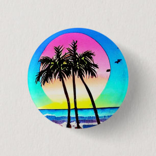 Schöne Malerei des Sonnenuntergangs am Strand Button