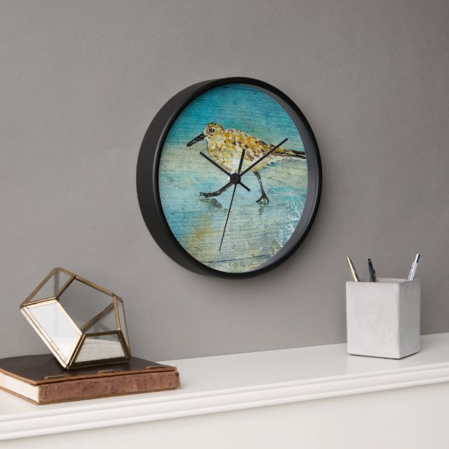 Schöne Malerei Sandpiper Beach Art Uhr (Büro)