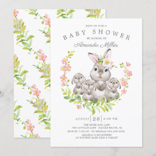 Schöne Mama & Baby Bunnies Triplets Babydusche Einladung