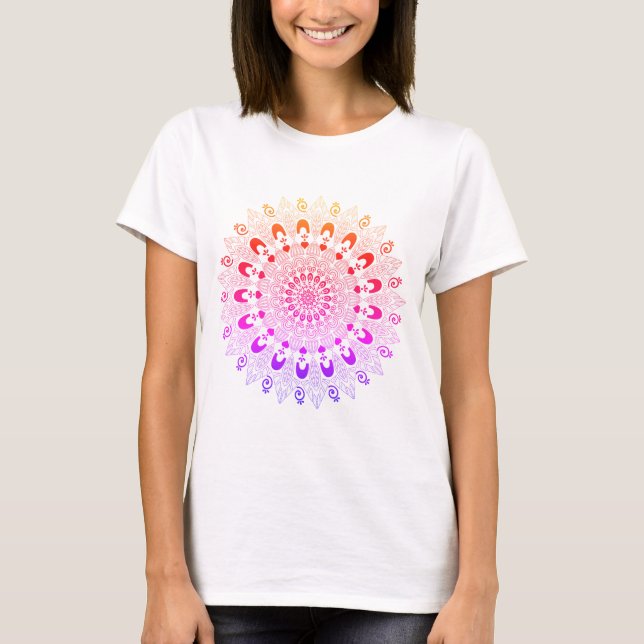 Schöne Mandala Blume farbenfrohe Ombre Design T-Shirt (Vorderseite)
