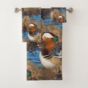 Schöne Mandarin-Duck im Teich Badhandtuch Set