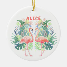 Schöne Märchen für zwei Flamingo Tropical Blume Keramik Ornament