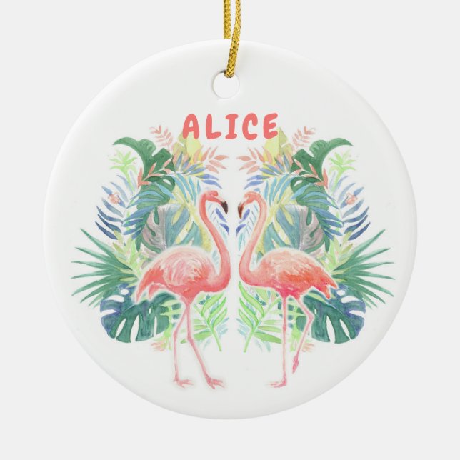 Schöne Märchen für zwei Flamingo Tropical Blume Keramik Ornament (Vorne)
