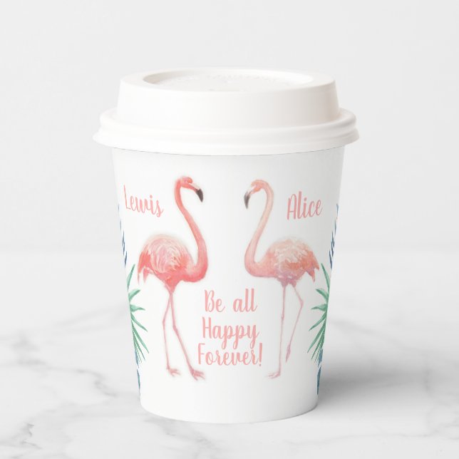 Schöne Märchen für zwei Flamingo Tropical Blume Pappbecher (Links)