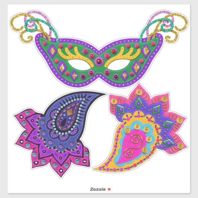 Schöne Mardi Gras Maske und Dekorationen Aufkleber (Blatt)