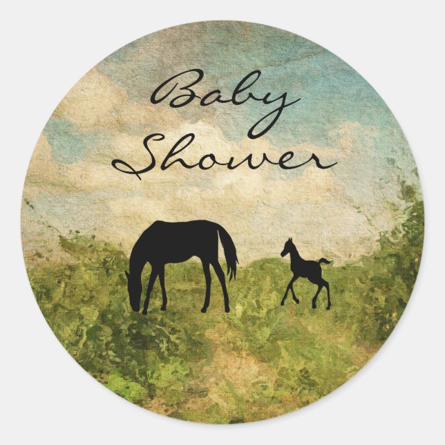 Schöne Mare and Foal Horse Baby Dusche Runder Aufkleber (Vorderseite)