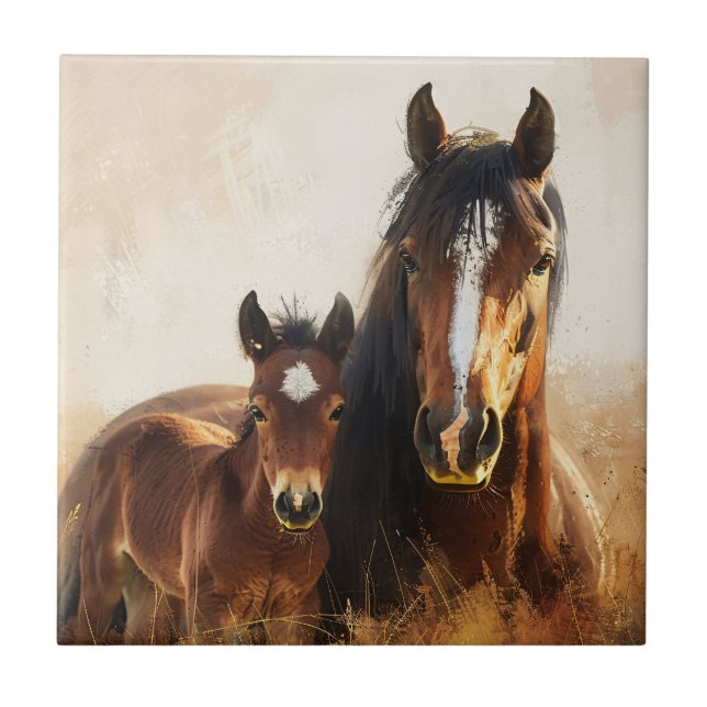 Schöne Mare- und Foal-Malerei Fliese (Vorderseite)