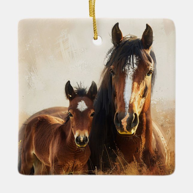 Schöne Mare- und Foal-Malerei Keramikornament (Vorderseite)