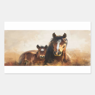 Schöne Mare- und Foal-Malerei Rechteckiger Aufkleber