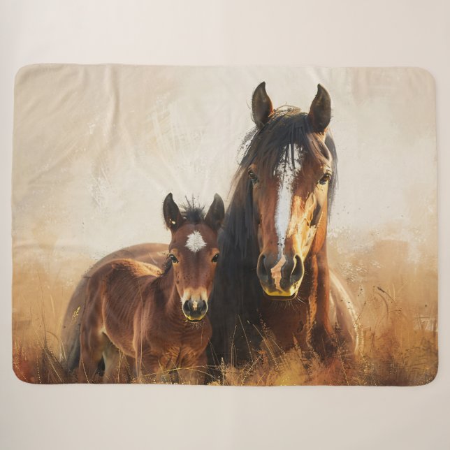 Schöne Mare- und Foal-Malerei Sherpadecke (Vorderseite (Horizontal))