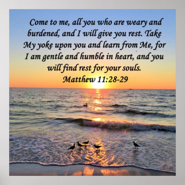 SCHÖNE MATTHEW 11:28 SONNENRISE FOTO DESIGN POSTER (Vorne)