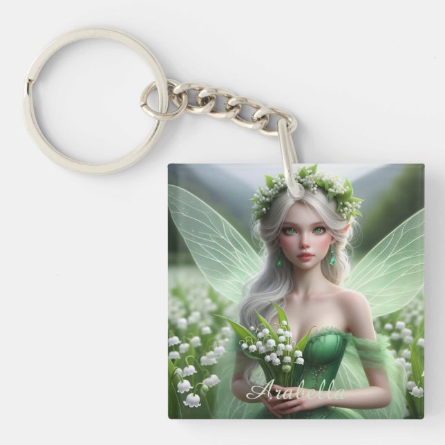 Schöne May Fairy in Lilies of the Valley Schlüsselanhänger (Vorderseite)