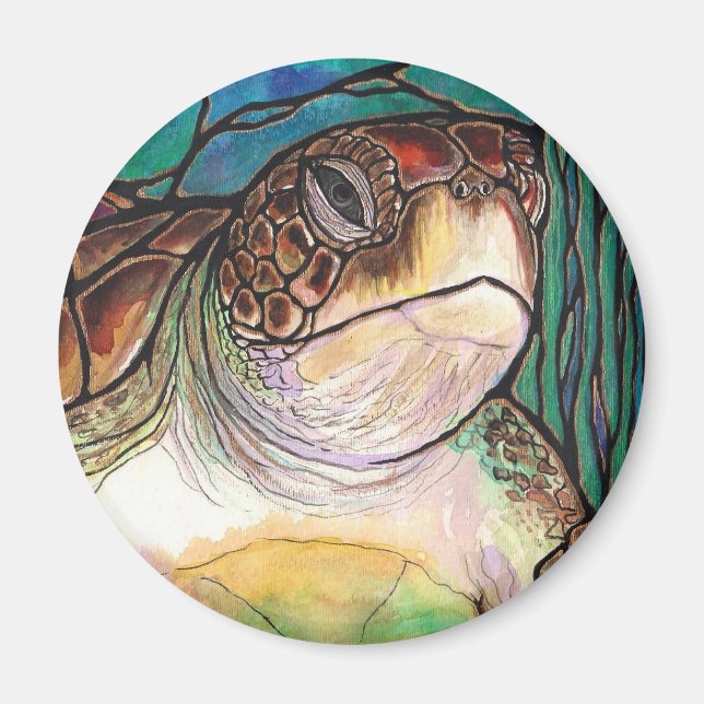 Schöne Meeresschildkröte Gestaltete Glaskunst Magnet (Vorne)