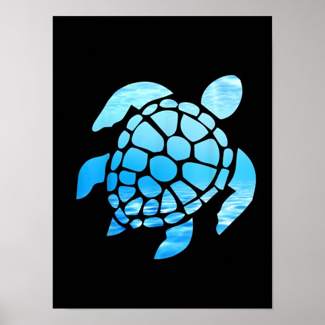 Schöne Meeresschildkröten-Silhouette aus dem Meer Poster (Vorne)