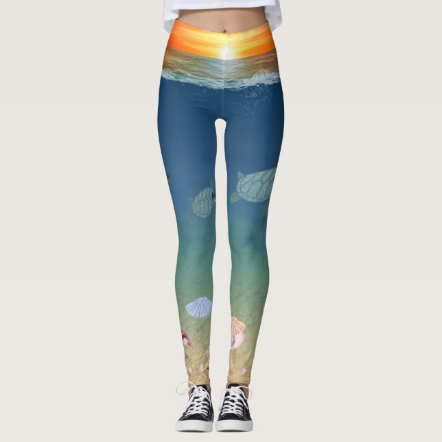 Schöne Meeressonne, Meeresschildkröten und Perlen Leggings (Vorderseite)