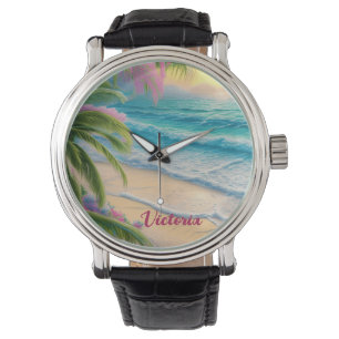 Schöne Meereswellen und Palmen Armbanduhr