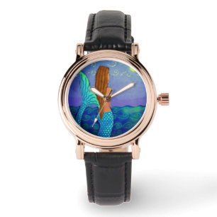 Schöne Meerjungfrau Abstrakte Kunst zu tragen Armbanduhr
