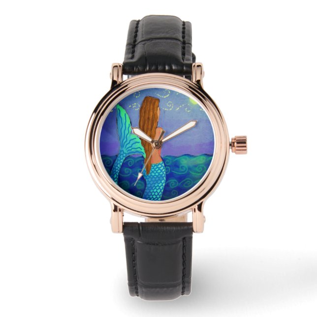 Schöne Meerjungfrau Abstrakte Kunst zu tragen Armbanduhr (Vorderseite)