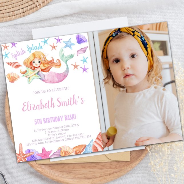 Schöne Meerjungfrau Einladung mit Foto (Beautiful Mermaid Birthday Invitations with photo)