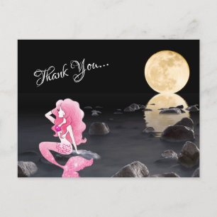 Schöne Meerjungfrau in Rosa mit Vollmond Dankeschö Postkarte