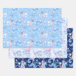 Schöne Meerjungfrau Lila Blau Geschenkpapier Set