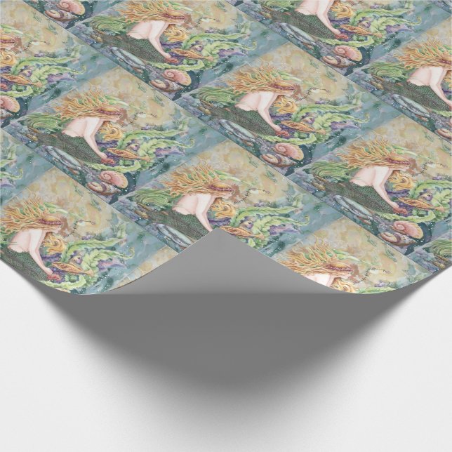 Schöne Meerjungfrau mit Fisch und Muscheln Geschenkpapier (Ecke)