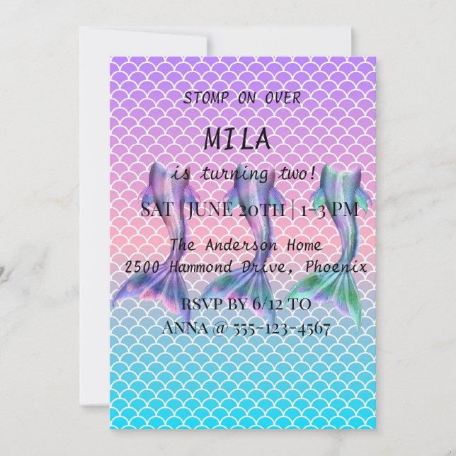 Schöne Meerjungfrau zum Geburtstag Einladung (Vorderseite)