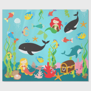 Schöne Meerjungfrauen u. Seeleben (MED. /Lg. Bild) Geschenkpapier